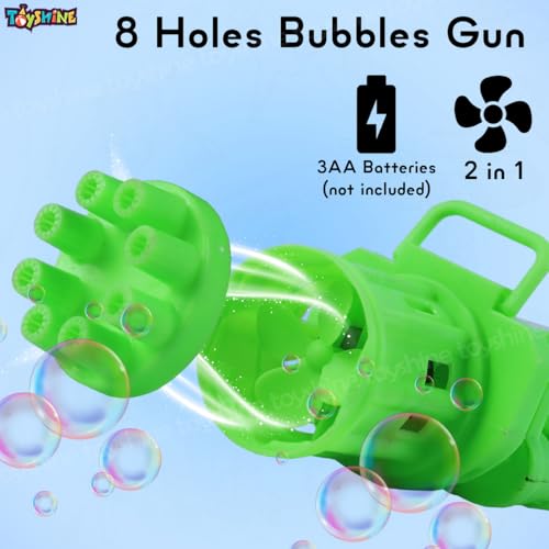 Image of Toyshine 8 Hole Electric Bubbles Gun Gatling Bubble Machine Toy with Scoup Bottle for Children Party Favors Outdoor & Indoor Activity for Boys Girls 3 Years and Above (Green)