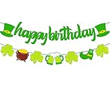 St Patricks Day Birthday Banner Lucky Happy Birthday Decoration Green Four Leaf Clover Garland Shamrock Day Irish Themed Men Women Bday Baby Shower Anniversary Party Supplies