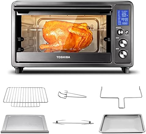 Toshiba Speedy Convection Toaster Oven Countertop with Double Infrared Heating, 10-in-1 with Toast, Pizza, Rotisserie, Larger 6-slice Capacity, 1700W, Black Stainless Steel, Includes 6 Accessories