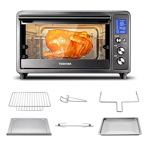 Toshiba Speedy Convection Toaster Oven Countertop with Double Infrared Heating, 10-in-1 with Toast, Pizza, Rotisserie, Larger 6-slice Capacity, 1700W, Black Stainless Steel, Includes 6 Accessories