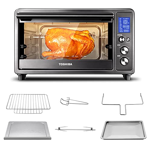 Toshiba Speedy Convection Toaster Oven Countertop with Double Infrared Heating, 10-in-1 with Toast, Pizza, Rotisserie, Larger 6-slice Capacity, 1700W, Black Stainless Steel, Includes 6 Accessories by TOSHIBA - Used condition - US$180.60