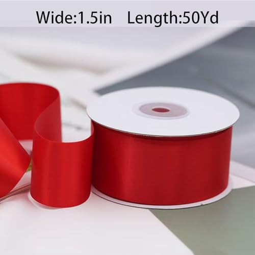1 1/2inch Red Satin Ribbon 50 Yards Fabric Ribbon Roll for Gift Wrapping — view 2