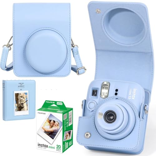 Image of Mini 13 Instant Camera Starter Kit For Fuji Instax Mini 13 Frost Blue Kit Includes Mini Instant Film 20 Photos, Matching Colour PU Leather Mini 13 Case & Photo Book Album for Instax Mini 13 Blue