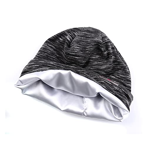 Greatremy Beanie Kids Silky Satin Lined Hair Bonnet Sleep Cap-Adjustable Elastic Band Slouchy Cotton Hat For Baby Girl Boy Infant Toddler Child Sleeping Natural Curly Hair Black White #TOP6