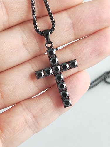 4/5mm Black Moissanite Necklace for Men Women Diamond Cross Pendant Necklaces Stainless Steel Chain Christian Reiligous Jewelry Gifts for Her Birthday Anniversary3