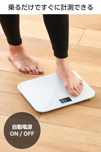 エレコム 体重計 100g単位 スリム 乗るだけオン [表示が見やすい ] ガラス天板 電池式 ホワイト ES03WH