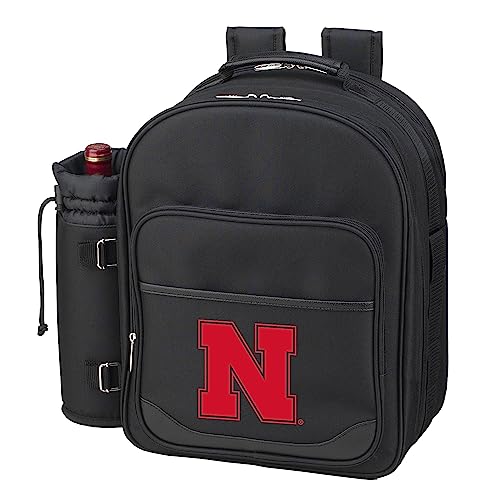 Nebraska University Officially Licensed Cornhuskers Equipped 2 Person Picnic Backpack with Cooler & Insulated Wine Holder- Designed & Assembled in The USA