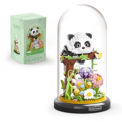 Image of YEECHAO Panda Flower Bouquet Building Set for Adults, Animals Flowers Plants Decor with Dust Cover, Birthday Gift Building Toy for Boys Girls, 999 PCS Mini Building Blocks