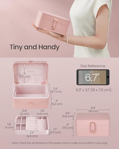 SONGMICS GISELLA Collection - Travel Jewelry Organizer, 2-Layer Jewelry Case Holder with Shiny Metal Hardware, Portable, Premium Velvet, for Earrings Necklaces, Jelly Pink UJBC166R01 - 3