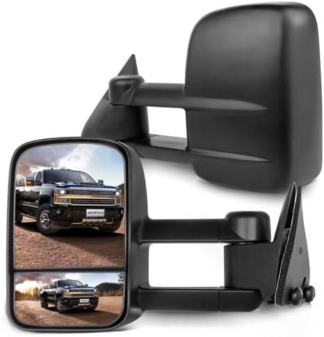 SCITOO Tow Mirrors Compatible with for 1988-1998 For Chevy Silverado For GMC Sierra 1500 2500 3500 Pickup Truck Mirrors Manual Adjusted No Heated No Turn Signal Black Housing Towing Mirrors LH RH