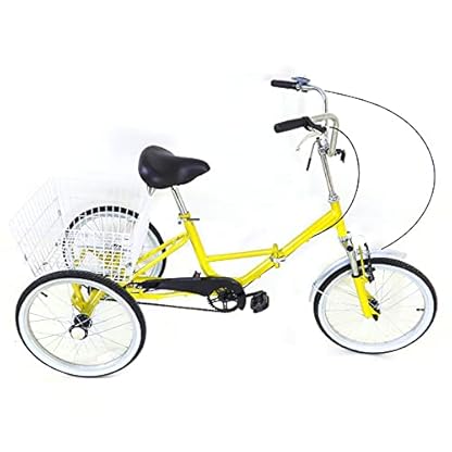 20 Zoll Dreirad Fahrrad Für Erwachsene mit Kindersitz, Erwachsenendreirad 3 Räder Fahrrad ,Faltbar Erwachsenendreirad mit Einkaufskorb, Adult Tricycle Comfort Gelb U-Typ Bike – Bild 7