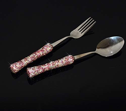 Bestbling Juego de utensilios culinarios deslumbrantes con diamantes de imitación brillantes para oficina, almuerzo y viajes (2, rosa)