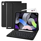 🎁🎁【Estuche para teclado con portalápices】ipad 4ta generación 2020 funda con teclado portalápices, tapa y ranuras para adaptadores incorporados para iPad, es fácil llevar su lápiz iPad con su dispositivo (lápiz, tapa y adaptador para ipad no incluidos). El orificio en la parte inferior del portalápices para facilitar el acceso al bolígrafo.