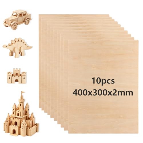 10 Stück Balsaholz 2mm Holzplatte 400 x 300 x 2mm Sperrholz Holzplatten zum Basteln Lindenholz 2mm Dünne Holzplatte Sperrholzplatte Unlackierte Balsaholzplatte für Handwerk DIY Modell Laserprojekt