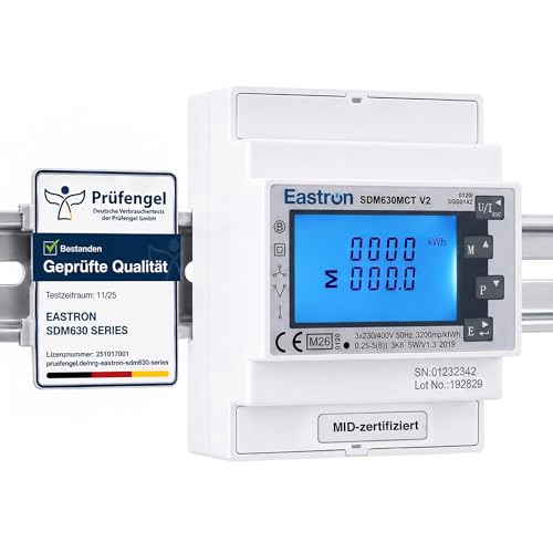 EASTRON SDM630MCT V2 Stromzähler 1/3 Phase Modbus RS485 RTU (Stromwandler erforderlich) gespeister DIN-Schienen-Smart-Meter MID kalibriert