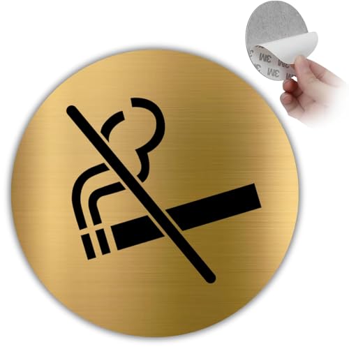 LEIASA | Plaque Interdit de Fumer - Ø 10 cm - Aluminium Doré - Zone Saine
