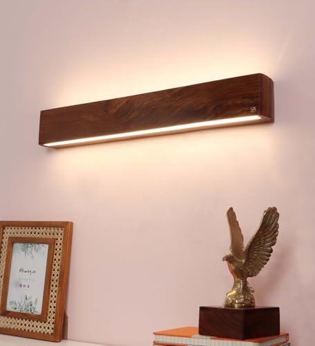 Image of Green House Handmade Luxurious Handmade Sheesham Wood Up-Down 2 Way Wall Light Lamp | 2 feet Wide | 20W Warm White LED | Living Room | Bedroom | Hall | Dining Room | 1-Year Replacement Warranty
