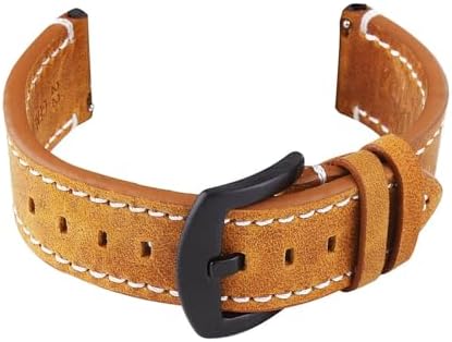 QL Supply Co Retro Calf Leather Watchband 18mm 20mm 22mm 24mm Watch Strap Watch Strap for Watch Gt2/Gt3 Sport Belt(Black,20mm) - 3