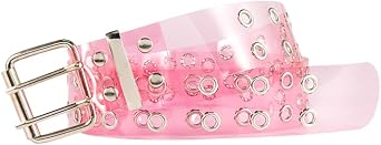Double Grommet Leather Belts for Women - Y2K Belt Accessories - Punk Metal Jean Belt Wide 1.5 Inch - Double Studded Holes