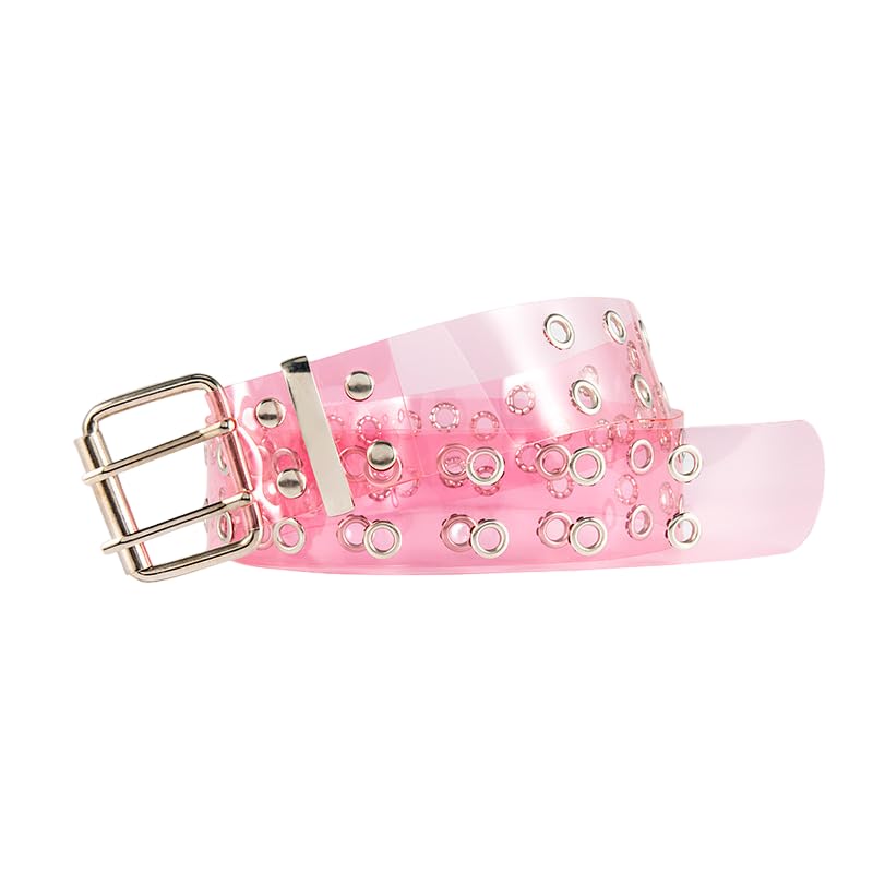 Double Grommet Leather Belts for Women - Y2K Belt Accessories - Punk Metal Jean Belt Wide 1.5 Inch - Double Studded Holes