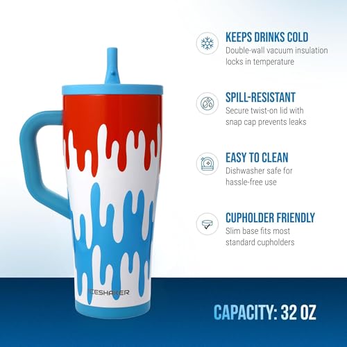 Image of Ice Shaker 32 oz Tumbler with Handle and Straw | 32oz Freeze Pop | Cold for 30+ Hours | 2-in-1 Tumbler Shaker Bottle | Odor-Free 32 ounce Bottle for Water, Protein Shakes, Smoothies, Cocktails