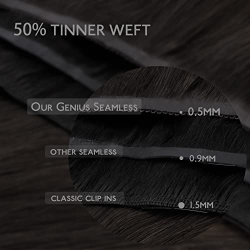 Image of WENNALIFE Invisi Edge Clip in Hair Extensions Human Hair 7pcs Ultra Invisible 50% Thinner Seamless Clip Ins Dark Brown Natural Remy Hair 16 inch