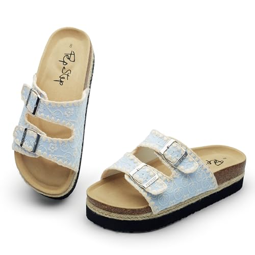Image of PepStep Slide Sandals for Women with Soft Cork Footbed and Strap, Ladies Fashion Platform Slide Sandals Comfortable Slip On Style