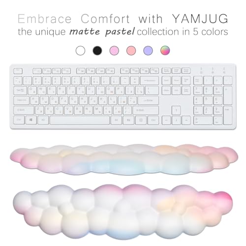 Image of Cloud Wrist Rest Keyboard Palm Rest with Non-Slip Base for Computer Gaming Wrist Rest, YAMJUG Cloud Arm Rest Keyboard Wrist Pad Rainbow | Full 4-Piece Set, Non-Slip PU Base, Soft Memory Foam Comfort For Long Work /Gaming Hours, Cute Desk Decor, Easy To Clean