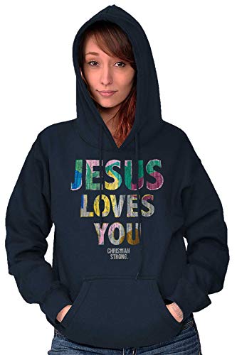Jesus Loves You Christian Bible Hoodie Sweatshirt Women Navy #TOP5