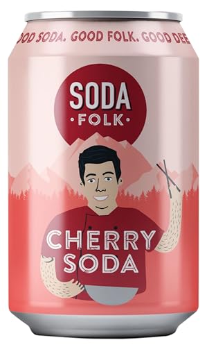 Soda Folk Cherry Soda, American Style Fizzy Drinks, No Added Sugar, Refreshing Soft Drink, 100% Natural Ingredients, Gluten Free & Vegan (24 x 330ml Cans)