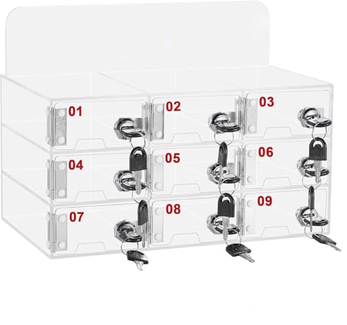 MXBAOHENG Handy-Schließfachbox Acryl-Handyaufbewahrungsschrank Wandmontiertes Handy-Schließfach mit Türschlössern und Schlüsseln Handy-Organizer für Büro, Schule, Klassenzimmer (9 Fächer)