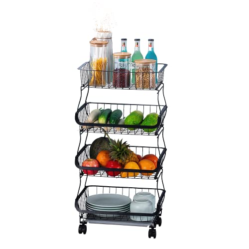 TOURRAMIT Carro de Almacenamiento de Verduras de Metal Resistente de 4 Niveles Carrito de Cocina con Ruedas Utilitario Organizadores de Oficina Carro de Servicios Carro Rodante Oficina Baño Negro Cover
