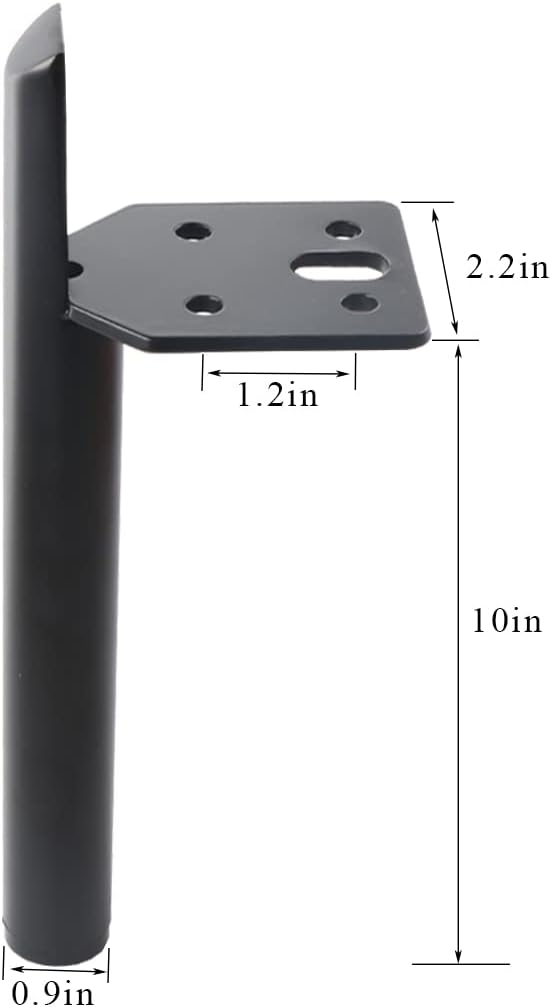 10 Inch Furniture Legs Black Coffee Table Feet, Mid-Century Metal Furniture Leg for Sofa Cabinet Ottoman, Set of 4 Side Mounted Style Home DIY Replacement Feet