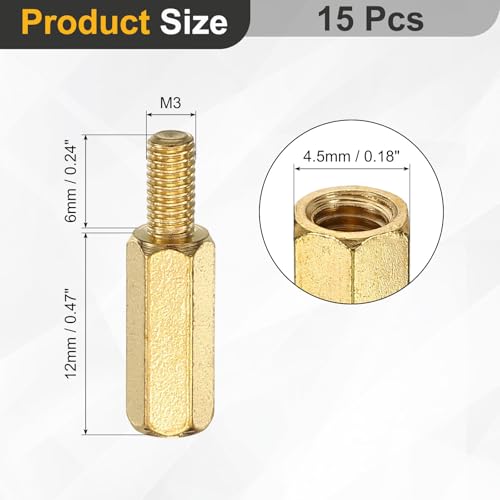 Image of uxcell 15Pcs Male to Female Thread Spacer Screws, M3 x 12mm + 6mm Brass Hex Standoff Screws PCB Motherboard for Drone Quadcopter, Computer and Circuit Board
