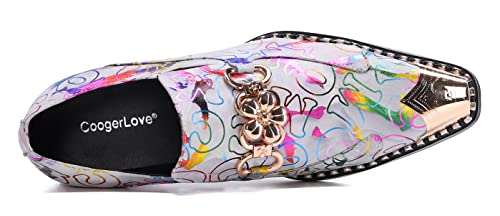 Santimon Mens Genuine Leather Dress Loafers Formal Business Snaffle Floral Bit Comfortable Metallic Cap Slip On Party Shoes4