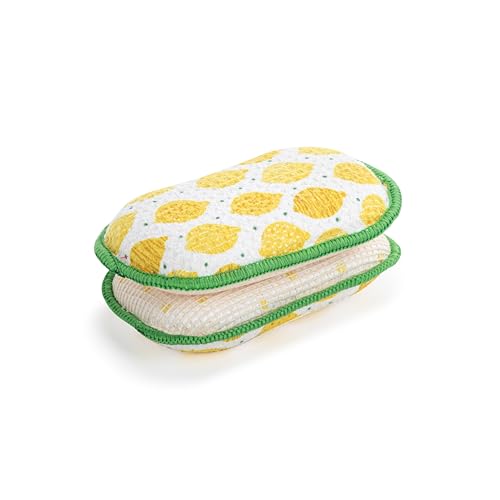 Image of Demdaco Absorbent Reversible Mesh Sponge, Dish Cleaning Supplies, 3 x 5 Inch Polyester, Lemon Pattern - Pack of 2