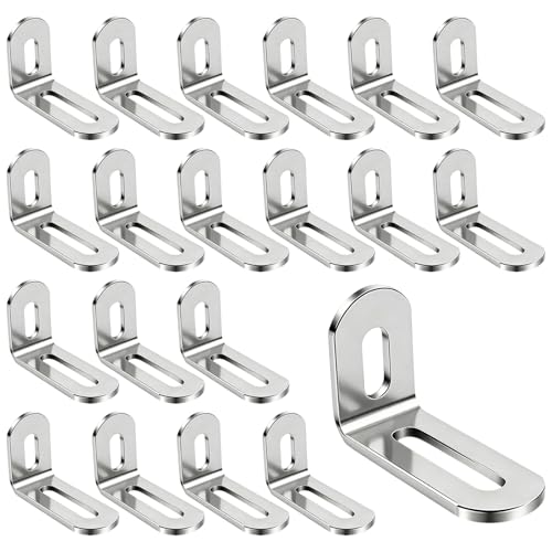 Dengthrive 20 Stück Edelstahl Winkelverbinder 30x48mm Verstellwinkel L-förmige Eckstrebe mit Schlitz Edelstahl Winkel Langloch 3 mm dick 90 Grad für Möbelverstärkung Regale Tische & Schränke