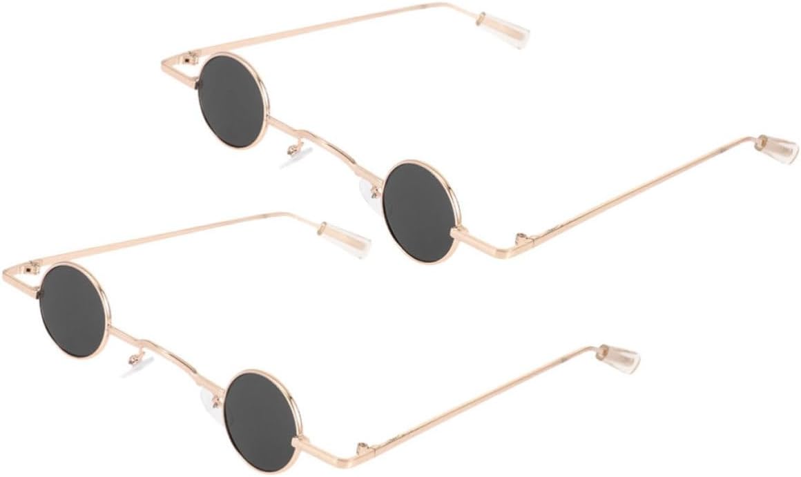 2 Pairs of Fashionable round Retro Sunglasses for Women and Men Lightweight Metal Frame Costume Accessories Summer Eyewear