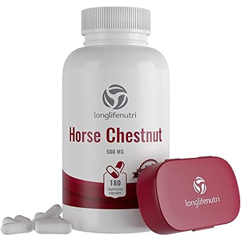 LongLifeNutri Horse Chestnut Extract 500mg 180 Vegetarian Capsules | Made in USA | Aescin 100mg Per Pill | Horsechestnut Seed Supplement 500 mg Cover