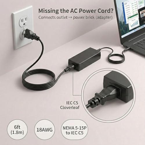 Image of 6ft 3 Prong Laptop Power Cord Mickey Mouse Cable NEMA 5-15P to IEC C5 | 18AWG VW-1 Safe AC Cable, Compatible with HP Dell Lenovo, Laptop Power Brick Replacement