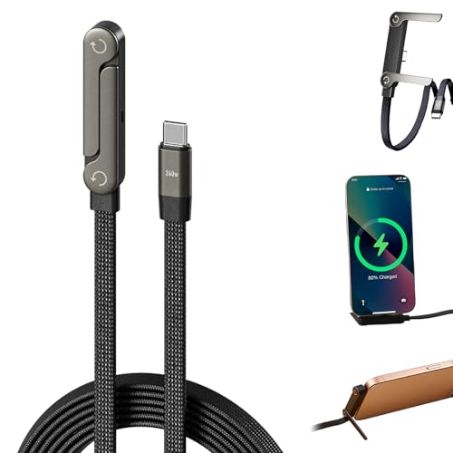 Sideways Phone Charger 2 in 1 Invisible Holder Charger Cable 240W Braided Fast Charge Cable with Built-in Phone Stand 240W Fast Charging Cable for Smartphones Tablets