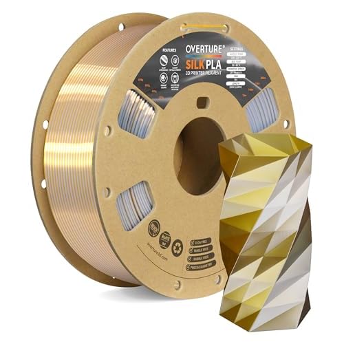 OVERTURE Filament Soie PLA Double Couleur 1,75 mm pour imprimante 3D, 1 kg bobine (2,2 lbs), PrÃ©cision Dimensionnelle +/- 0,02 mm 3D Printer Filament (Soie Or-Argent)