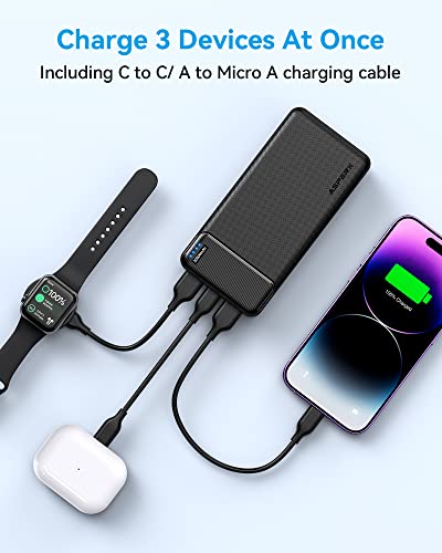 Asperx Portable Charger Power Bank 20000Mah, 5V 3A Fast Charging, Usb C Out & In, Dual Usb A High-Speed Ultra Compact External Battery Pack For Iphone, Samsung, Android And More (Black) #TOP3