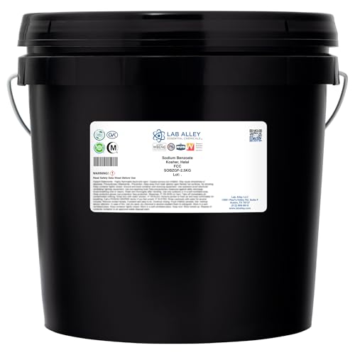 Lab Alley Sodium Benzoate, Food Grade, Kosher Certified, Halal, GMO-Free, Food & Beverage Preservative Powder, Bulk Additive & pH Stabilizer, 2.5 Kg
