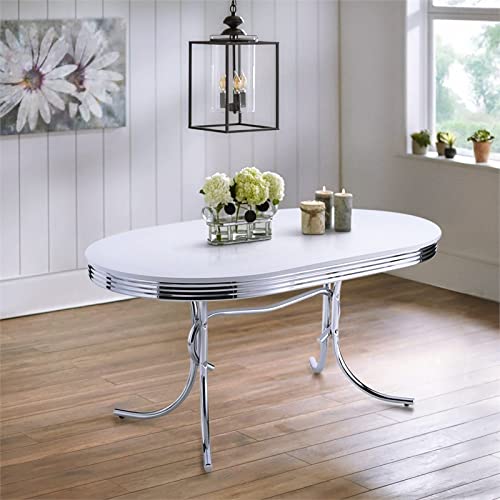 Bowery Hill Modern Metal Chrome Plated Oval Dining Table With White Top #TOP2