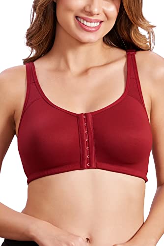 Image of MAROON 922 Women Cotton Brushed Lycra Full Coverage No Bounce, Non-Wired, Non-Padded Front Open Magic Bra with Back Support