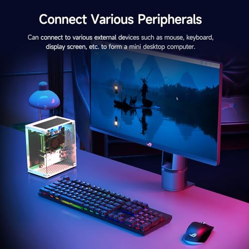 Image of Yahboom Raspberry Pi 5 M.2 SSD PCIe Mini PC Case for Pi 5 with Tower Radiator,RGB Fan,OLED Display,with M.2 to Adapter,256GB NVME SSD