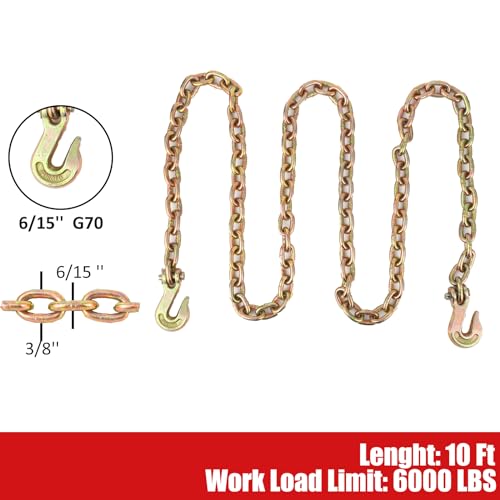 Image of Chain Binder 5 /16 inch -3 /8 inch, Grade 70 Heavy Duty Load Binders, 5 /16 inchx10ft Chains with 1 Binder and 1 Chain, Load Binder for Binder Chain with Grappling Hook, For Industrial, Agricultural, Logging, Towing