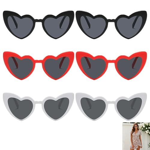 Domicubes 6 Pares Gafas De Sol Corazon, Gafas De Sol Retro Corazón, Gafas Fiesta, Gafas Hippie Corazón 90s Divertido Cumpleaños Fiesta De Carnaval Cosplay, Protector Solar UV400 Y Protección UV