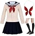 Elibelle Japanese School Girls Short Sleeve Uniform Sailor Navy Blue Pleated Skirt Anime Cosplay Costumes Sweater with Socks setM(Tag L)